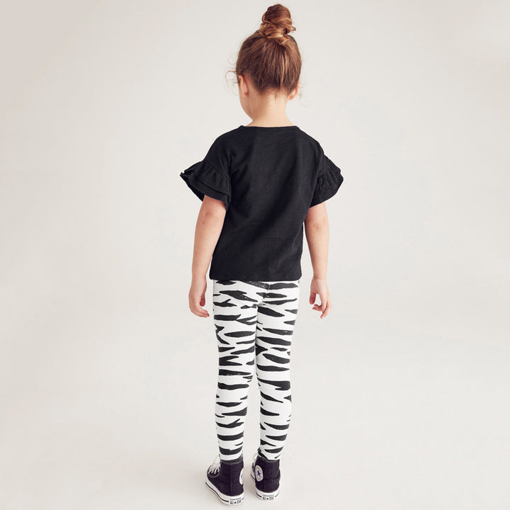 Girls Black Printed Pure Cotton Top With Leggings