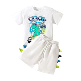 Boys White & Blue Printed Pure Cotton Top with Shorts