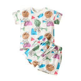 Girls Off-White Printed Pure Cotton T-shirt With Shorts