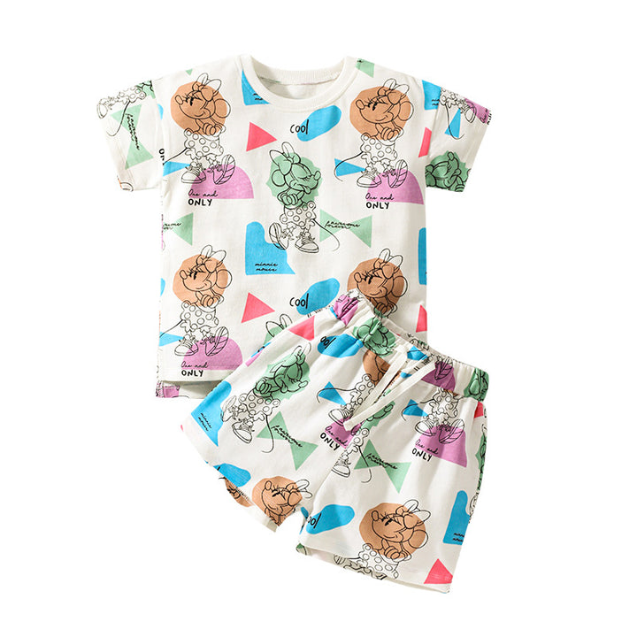 Girls Off-White Printed Pure Cotton T-shirt With Shorts