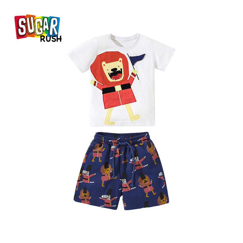 Boys White Printed Pure Cotton T-shirt With Shorts
