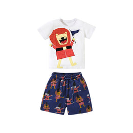Boys White Printed Pure Cotton T-shirt With Shorts