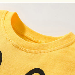 Boys Yellow Printed Pure Cotton T-shirt With Shorts