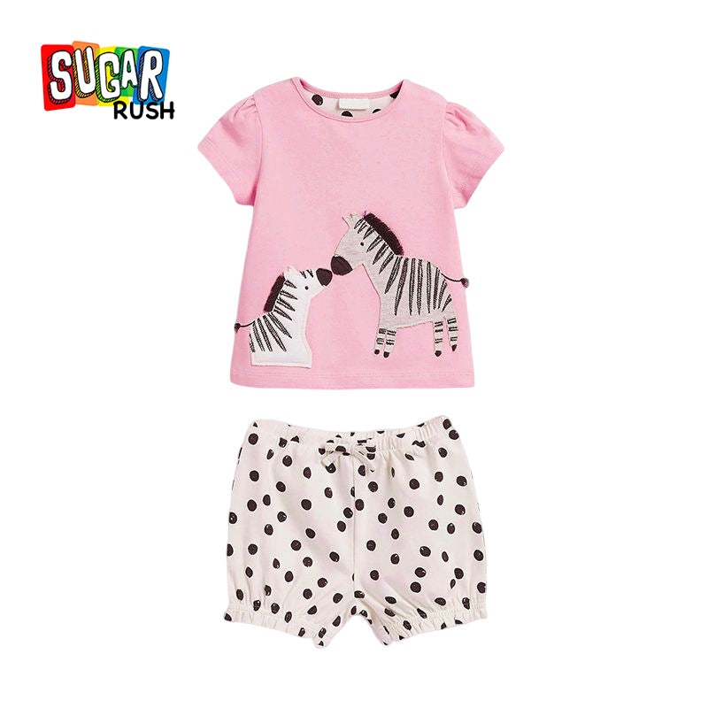 Girls Pink Graphic Embroidered Pure Cotton Top with Shorts