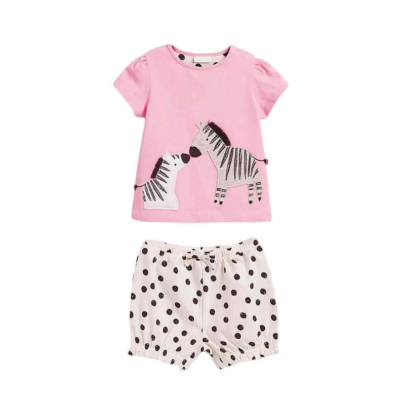 Girls Pink Graphic Embroidered Pure Cotton Top with Shorts