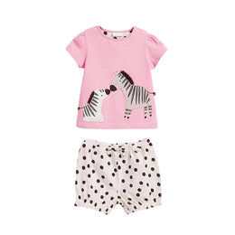 Girls Pink Graphic Embroidered Pure Cotton Top with Shorts
