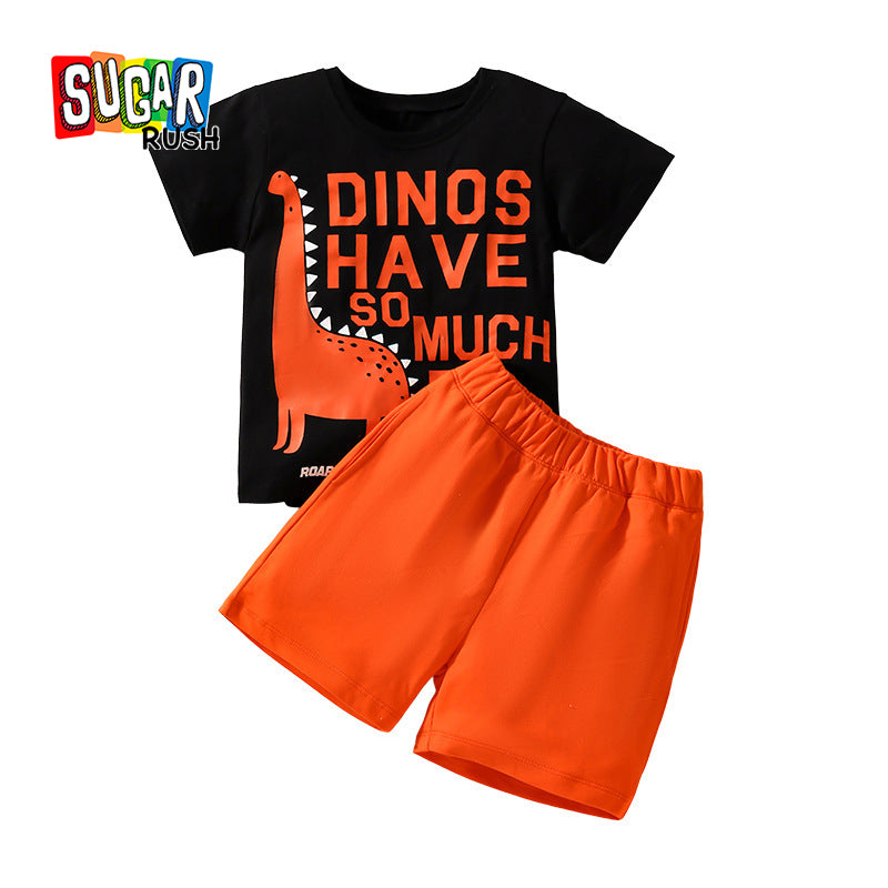 Boys Black Graphic Printed Top with Shorts