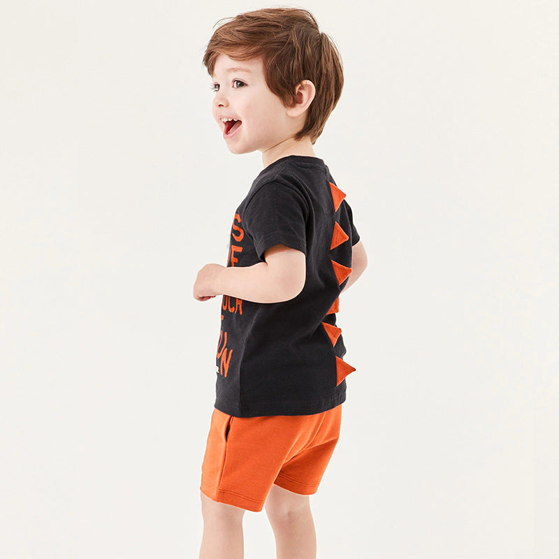Boys Black Graphic Printed Top with Shorts