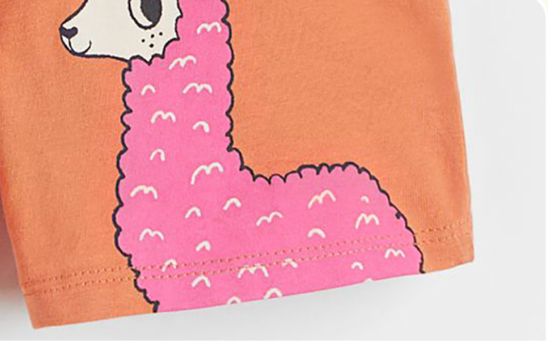 Girls White & Orange Printed Pure Cotton Top With Shorts