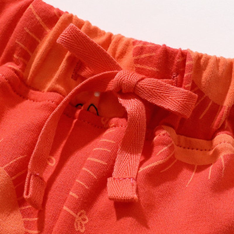 Girls Beige & Red Printed Pure Cotton Top with Shorts