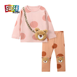 Girls Pink Geometric Printed Pure Cotton T-shirt with Leggings