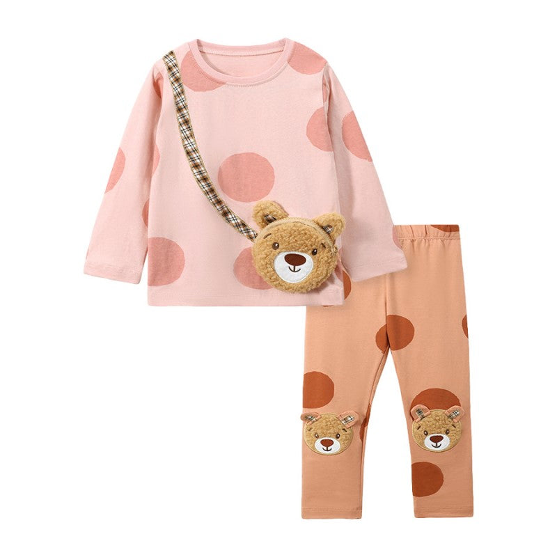 Girls Pink Geometric Printed Pure Cotton T-shirt with Leggings