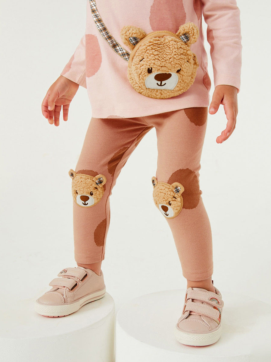 Girls Pink Geometric Printed Pure Cotton T-shirt with Leggings