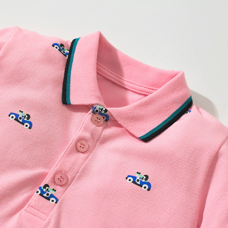 Boys Pink Printed Pure Cotton Top with Shorts