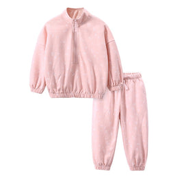 Girls Pink & White Floral Printed Sweatshirt With Printed Pyjama