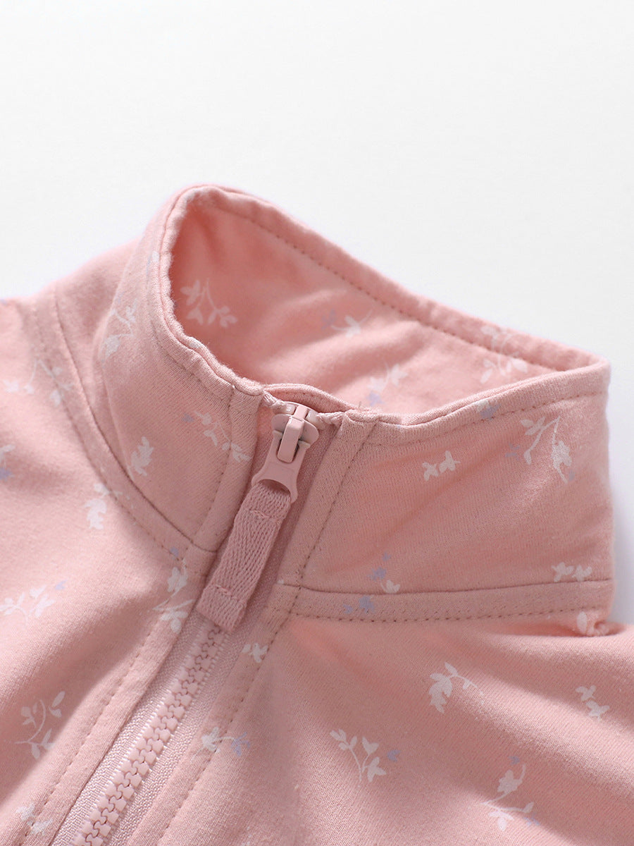 Girls Pink & White Floral Printed Sweatshirt With Printed Pyjama