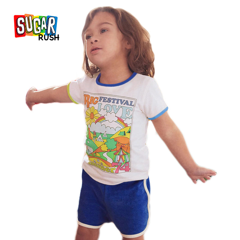 Girls Navy Blue Printed Top With Shorts