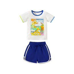 Girls Navy Blue Printed Top With Shorts