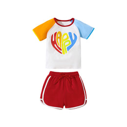 Girls White, Red & Yellow Colourblocked Top with Shorts
