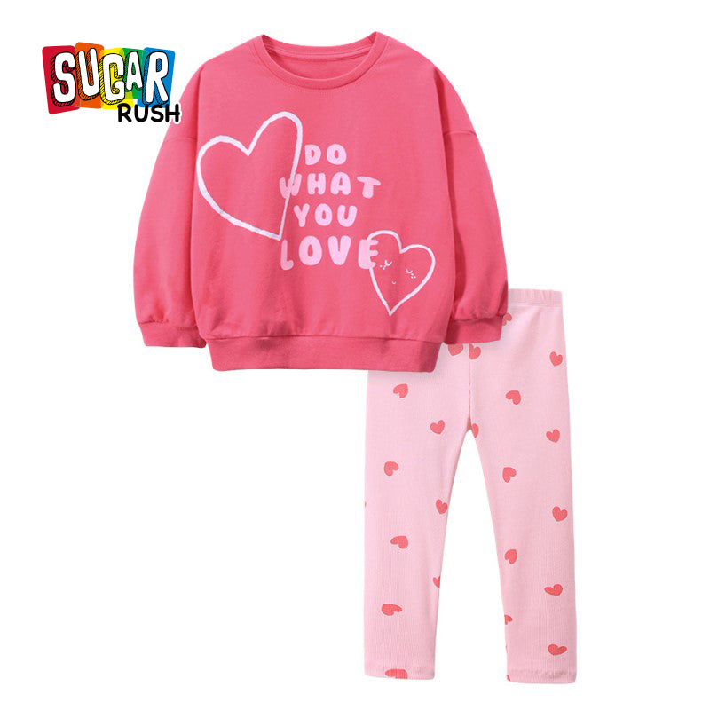 Girls Pink Typography Printed Pure Cotton T-shirt with Leggings