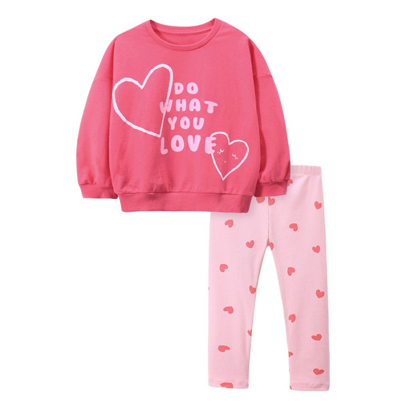 Girls Pink Typography Printed Pure Cotton T-shirt with Leggings