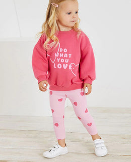 Girls Pink Typography Printed Pure Cotton T-shirt with Leggings