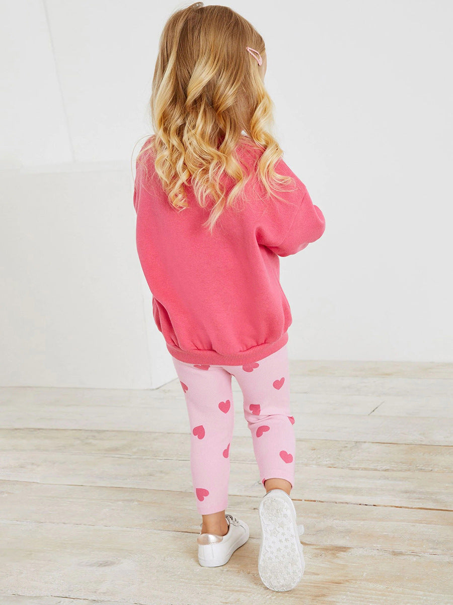 Girls Pink Typography Printed Pure Cotton T-shirt with Leggings