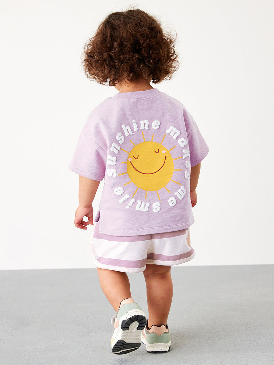 Girls Typography Printed Pure Cotton T-shirt with Shorts