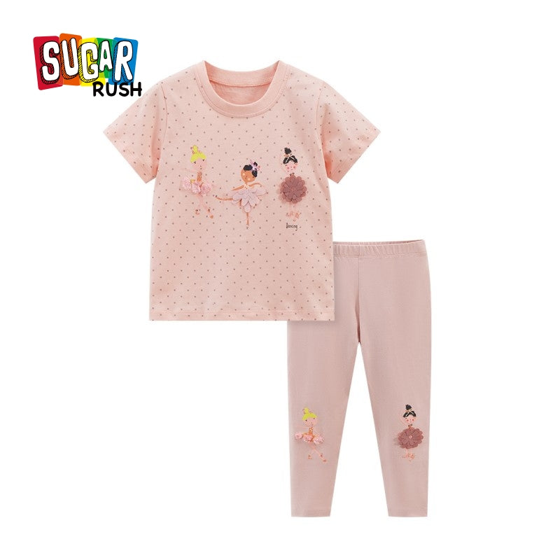 Girls Printed Pure Cotton T-shirt With Pyjamas