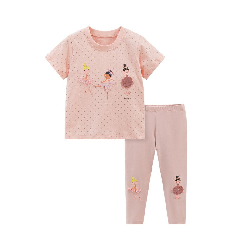 Girls Printed Pure Cotton T-shirt With Pyjamas
