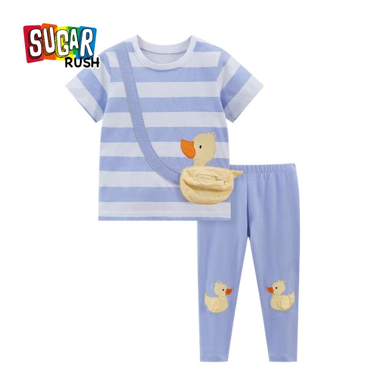 Girls Striped RoundNeck T-shirt with Leggings