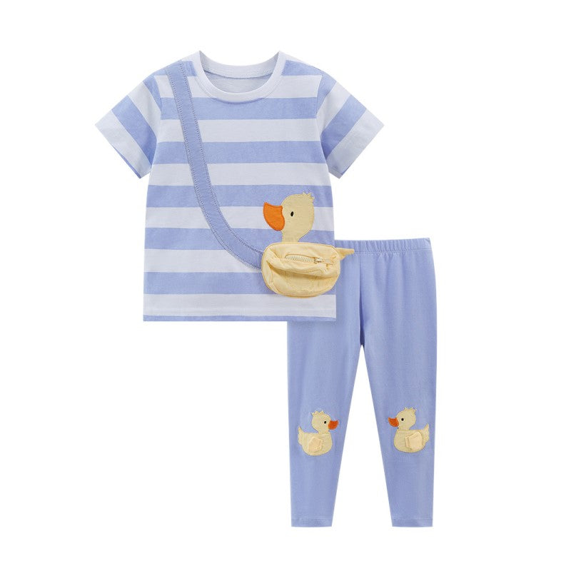 Girls Striped RoundNeck T-shirt with Leggings