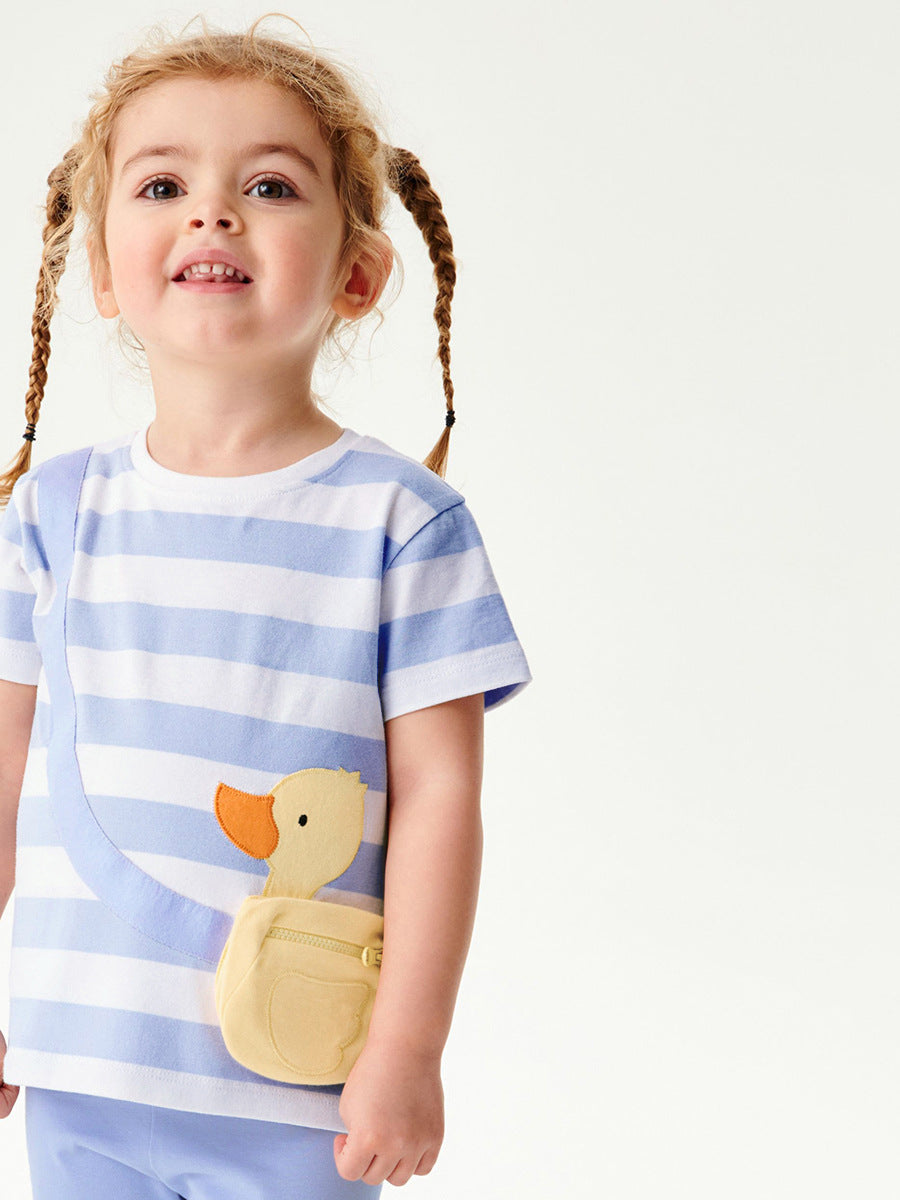 Girls Striped RoundNeck T-shirt with Leggings