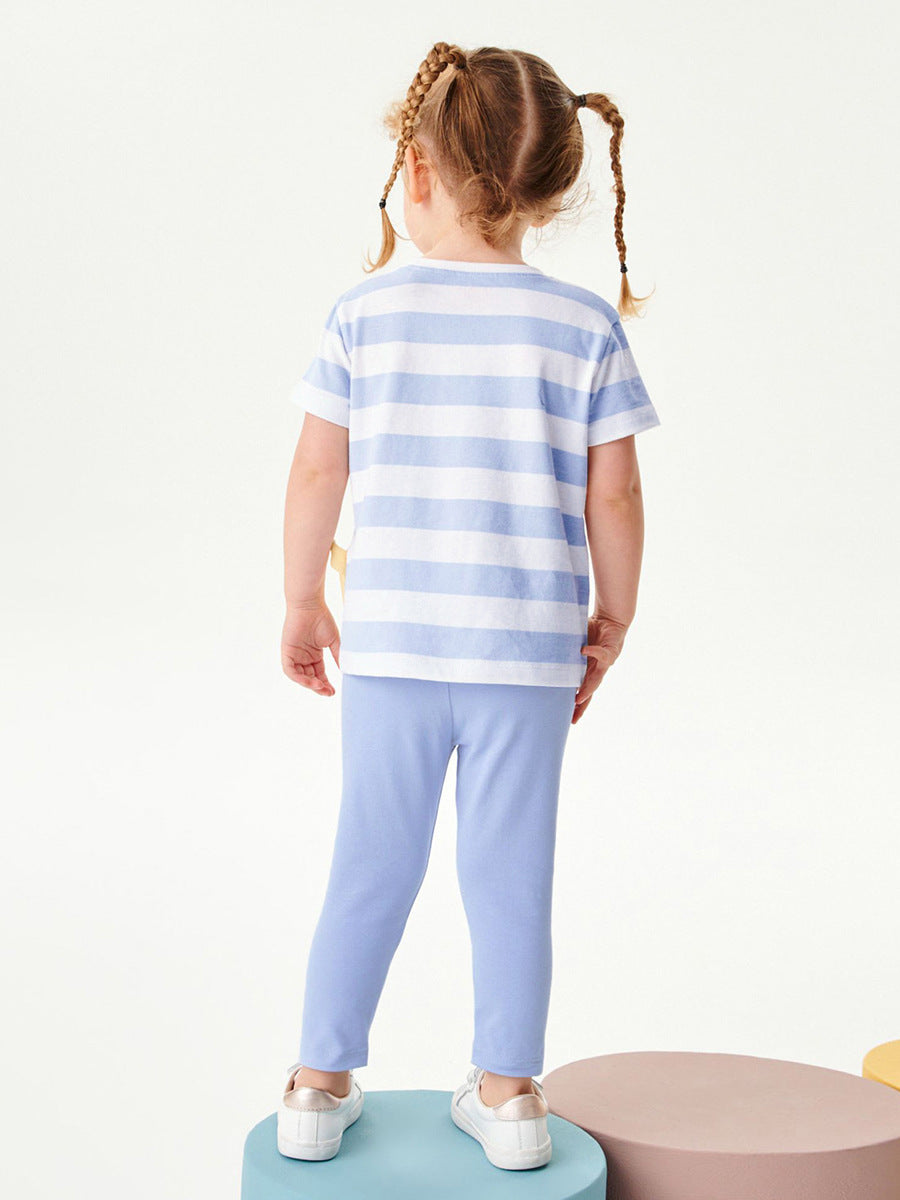 Girls Striped RoundNeck T-shirt with Leggings