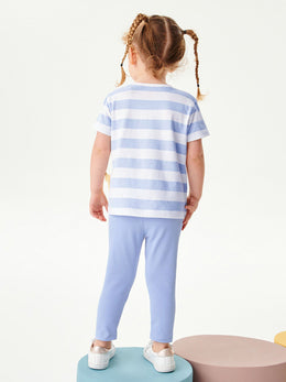 Girls Striped RoundNeck T-shirt with Leggings