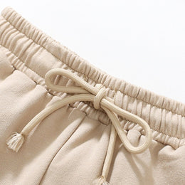 Boys Beige Hooded Pure Cotton Sweatshirt With Shorts