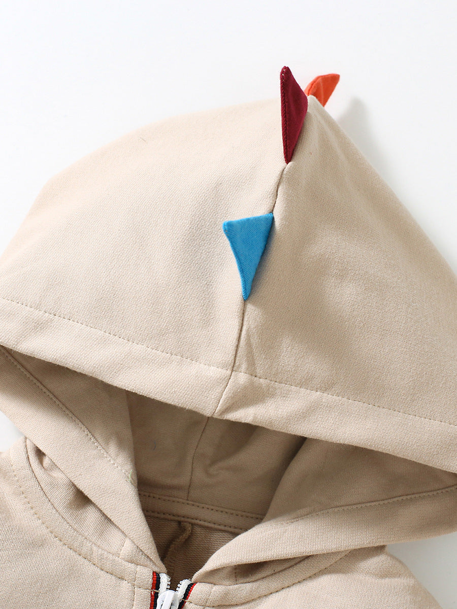 Boys Beige Hooded Pure Cotton Sweatshirt With Shorts