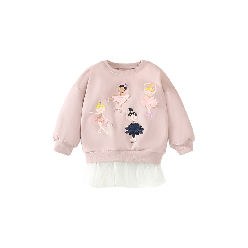 Girls Pink Graphic Printed Embellished Cotton Pullover