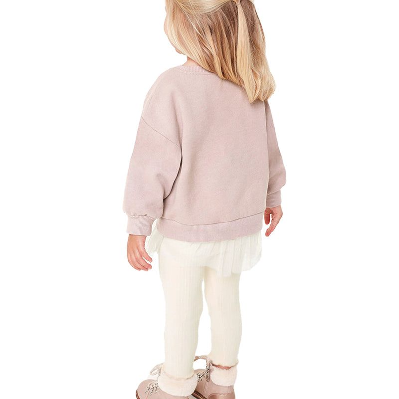 Girls Pink Graphic Printed Embellished Cotton Pullover