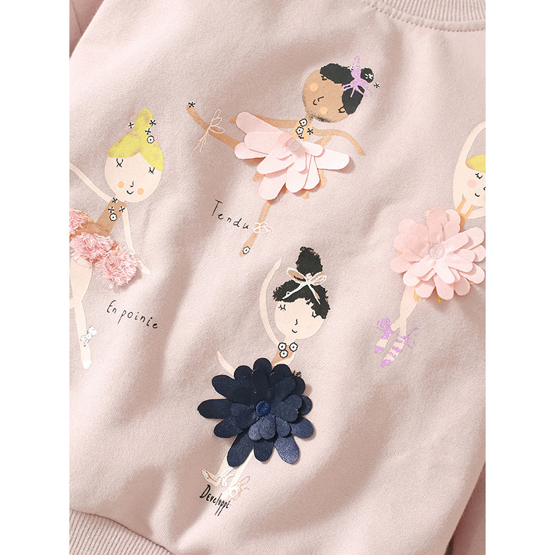 Girls Pink Graphic Printed Embellished Cotton Pullover