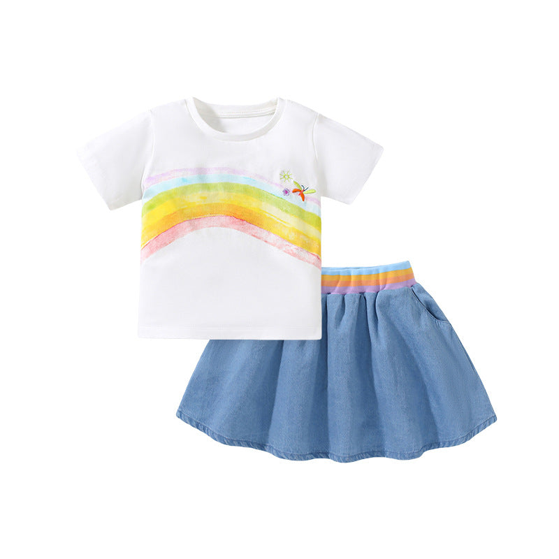 Girls Printed Top with Skirt