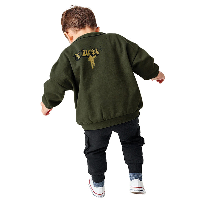 Boys Green & Black Printed Pure Cotton T-shirt with Trousers