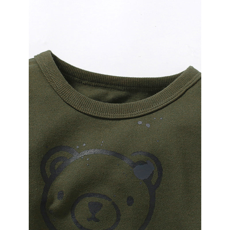 Boys Green & Black Printed Pure Cotton T-shirt with Trousers