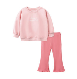 Girls Pink Typography Printed Pure Cotton T-shirt with Leggings