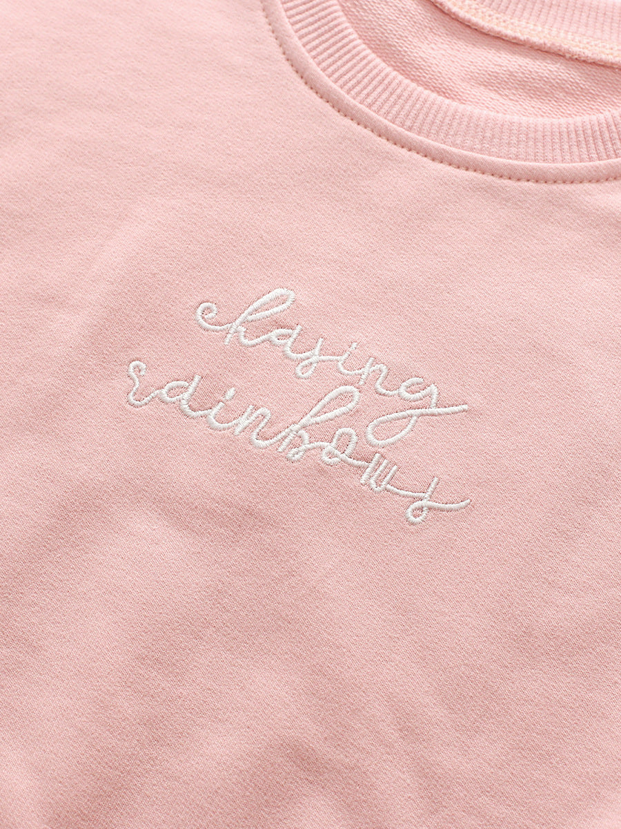 Girls Pink Typography Printed Pure Cotton T-shirt with Leggings