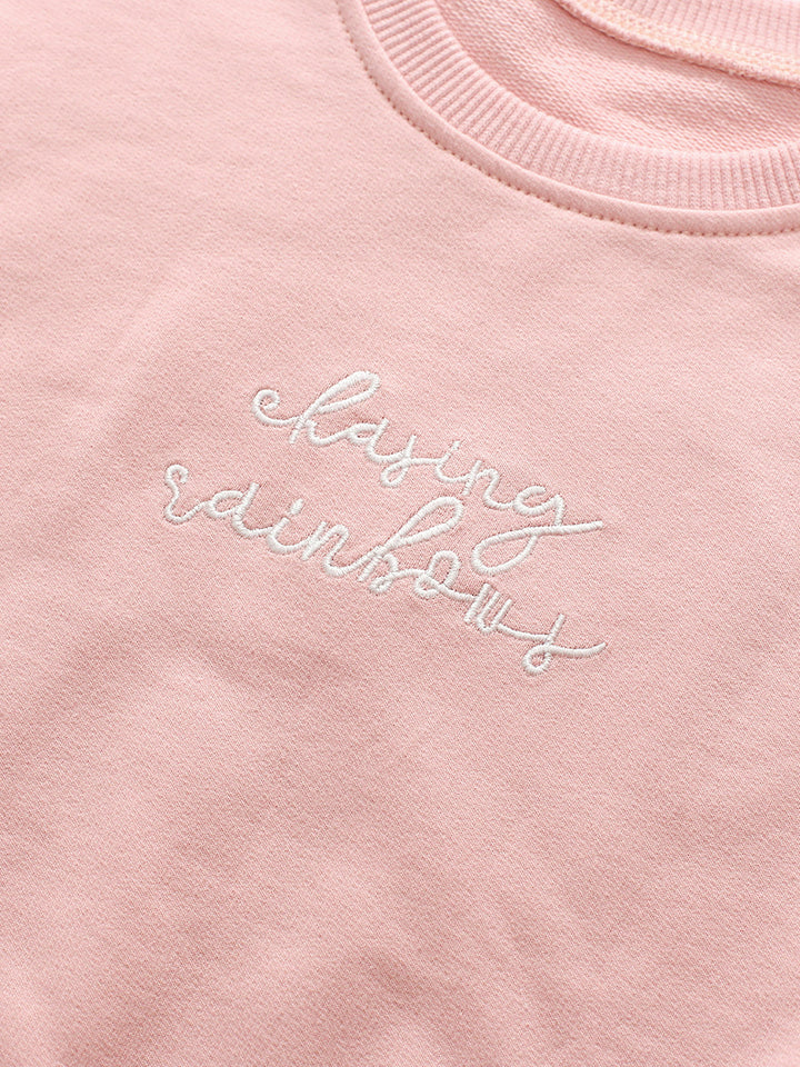 Girls Pink Typography Printed Pure Cotton T-shirt with Leggings