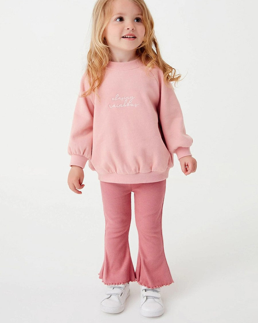 Girls Pink Typography Printed Pure Cotton T-shirt with Leggings