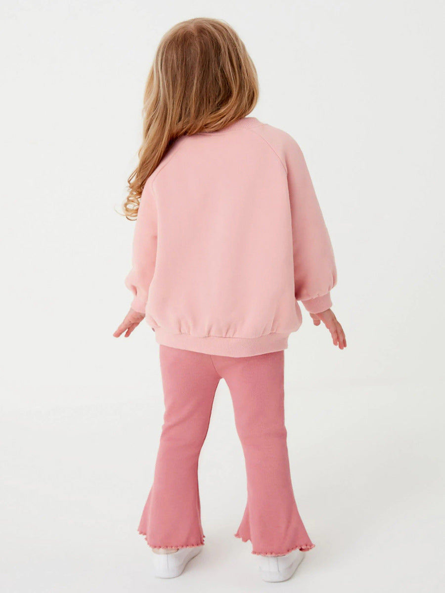 Girls Pink Typography Printed Pure Cotton T-shirt with Leggings