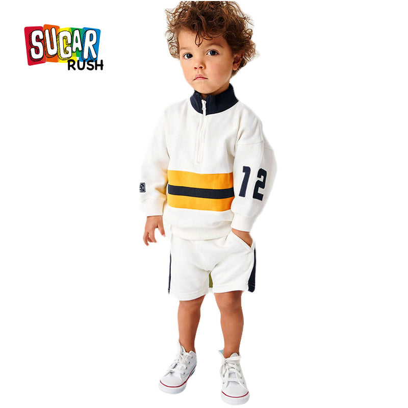 Boys White Striped Pure Cotton Top with Shorts