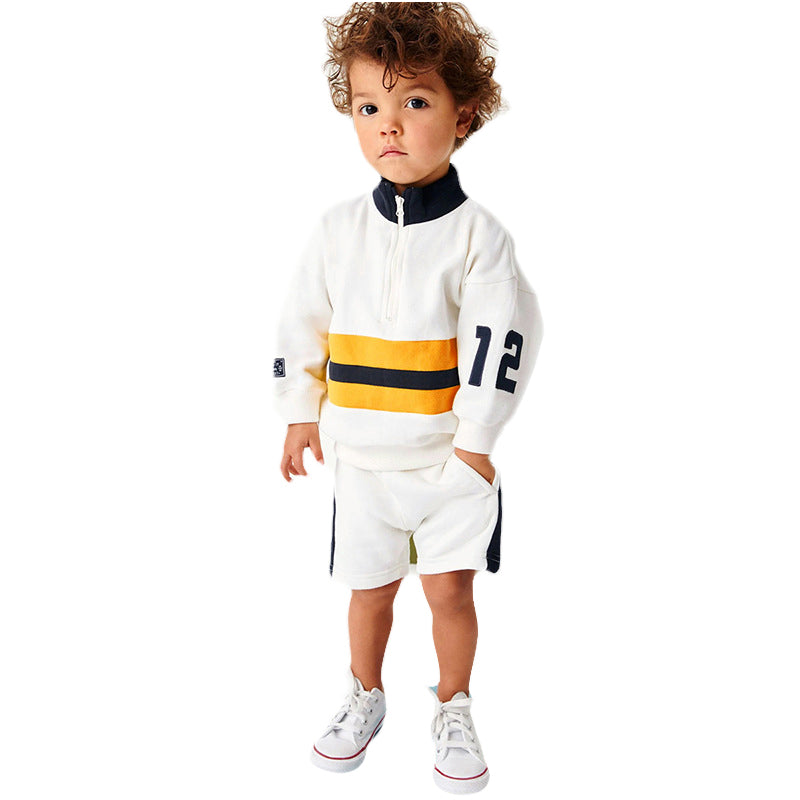 Boys White Striped Pure Cotton Top with Shorts